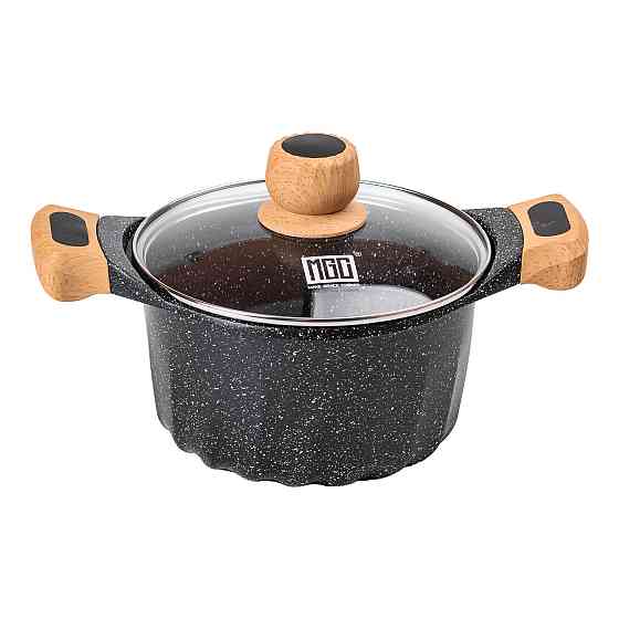 Кастрюля алюминиевая 3 л с крышкой, мраморное покрытие, черная Киев