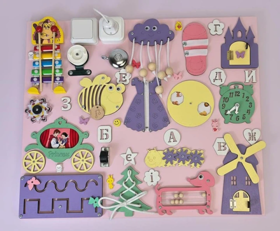 Бизиборд для дітей 50х60 Розвивальна дошка Бізіборд Методика Монтессорі для розвитку дрібної моторики Тернопіль