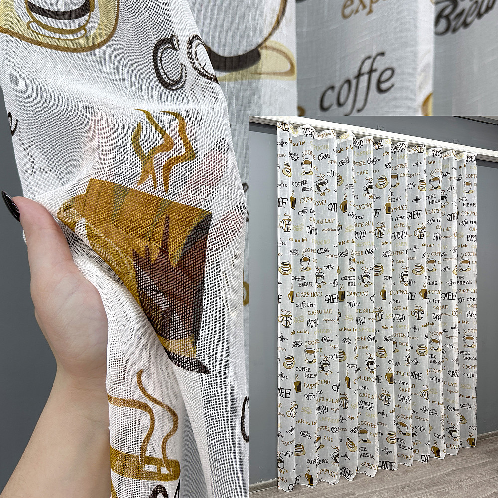 Тюль VR-Textil 1792т Льон Молочний з коричневим 250х270 см (42-0941) Київ - фото 1