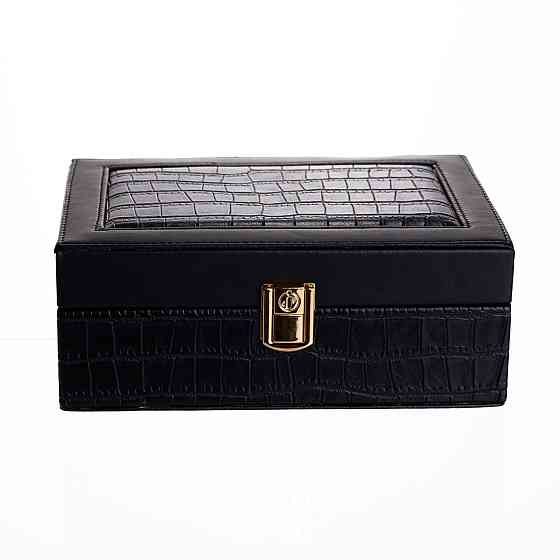 Скринька для прикрас з еко шкіри 10 відділень з дзеркалом 20×14×8 см Чорний HP-5-19B Коломыя