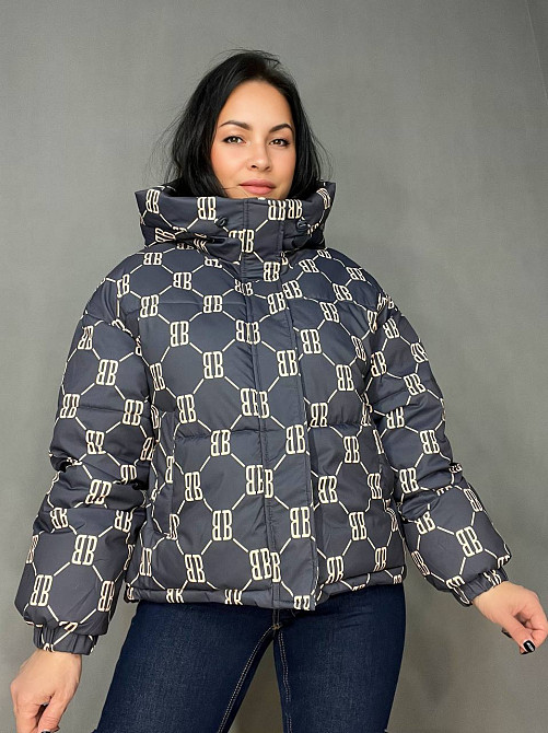 Куртка жіноча оверсайз демісезонна HAIZIYUAN 192 з капюшоном візерунок літери BB графіт, графіт, XL Одеса - фото 1