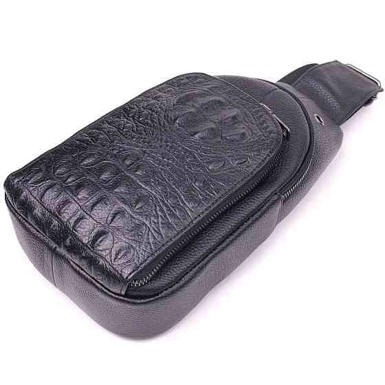 Мужская сумка слинг из натуральной фактурной кожи 21400 Vintage Черный Киев