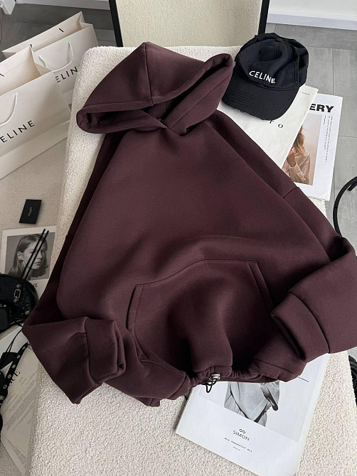 Женская базовая кофта худи из турецкой тринитки на флисе Шоколад Одесса - изображение 7