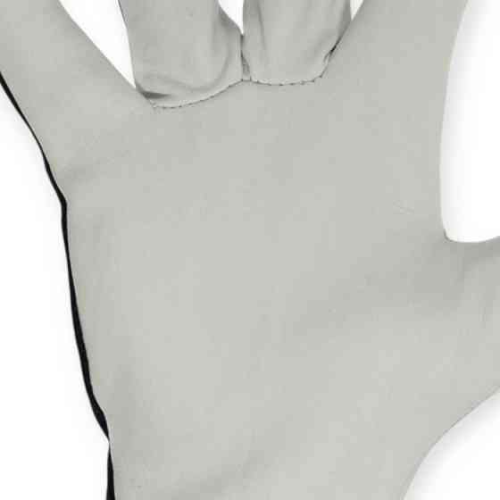 Рукавички 25см шкіра овеча долоня + трикотаж тил., біло-червоні, манжет із вшитою гумкою Мукачево