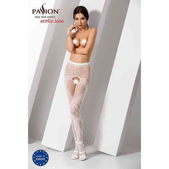 Эротические колготки-бодистокинг Passion S007 white, красивые ажурные колготки с вырезом Sex Aura Киев