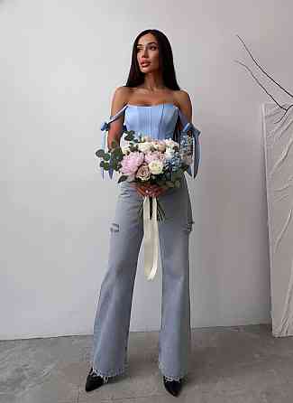 Жіночий стильний корсет на змійці королівський шовк. Блакитний, 40/42 Одеса