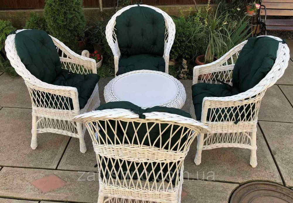Набір плетених меблів білих |Меблі з лози з накидками |меблі плетені білі зі столом Київ - фото 1