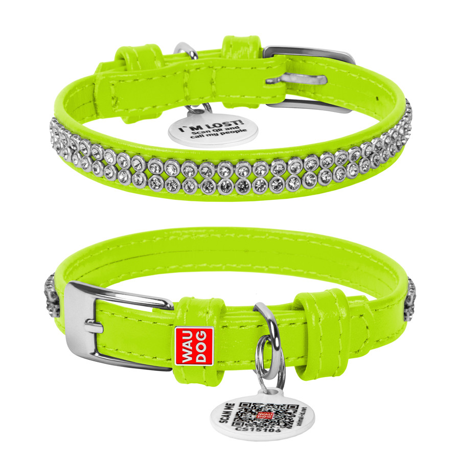 Нашийник для собак шкіряний WAUDOG Glamour з QR паспортом, з прикрасою "Полотно стрази", XS, Ш Коломия - фото 3