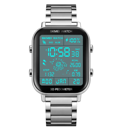Чоловічий наручний годинник Skmei 1888 astronaut фітнес трекер (Сріблясті) Київ