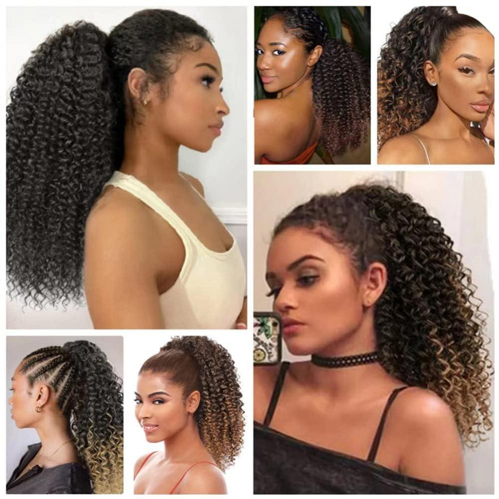 Хвіст накладний кучерявий афро 40 см каштановий з мідно-рудим омбре, шиньйон з шнурком, штучне синтетичне волосся Київ - фото 9