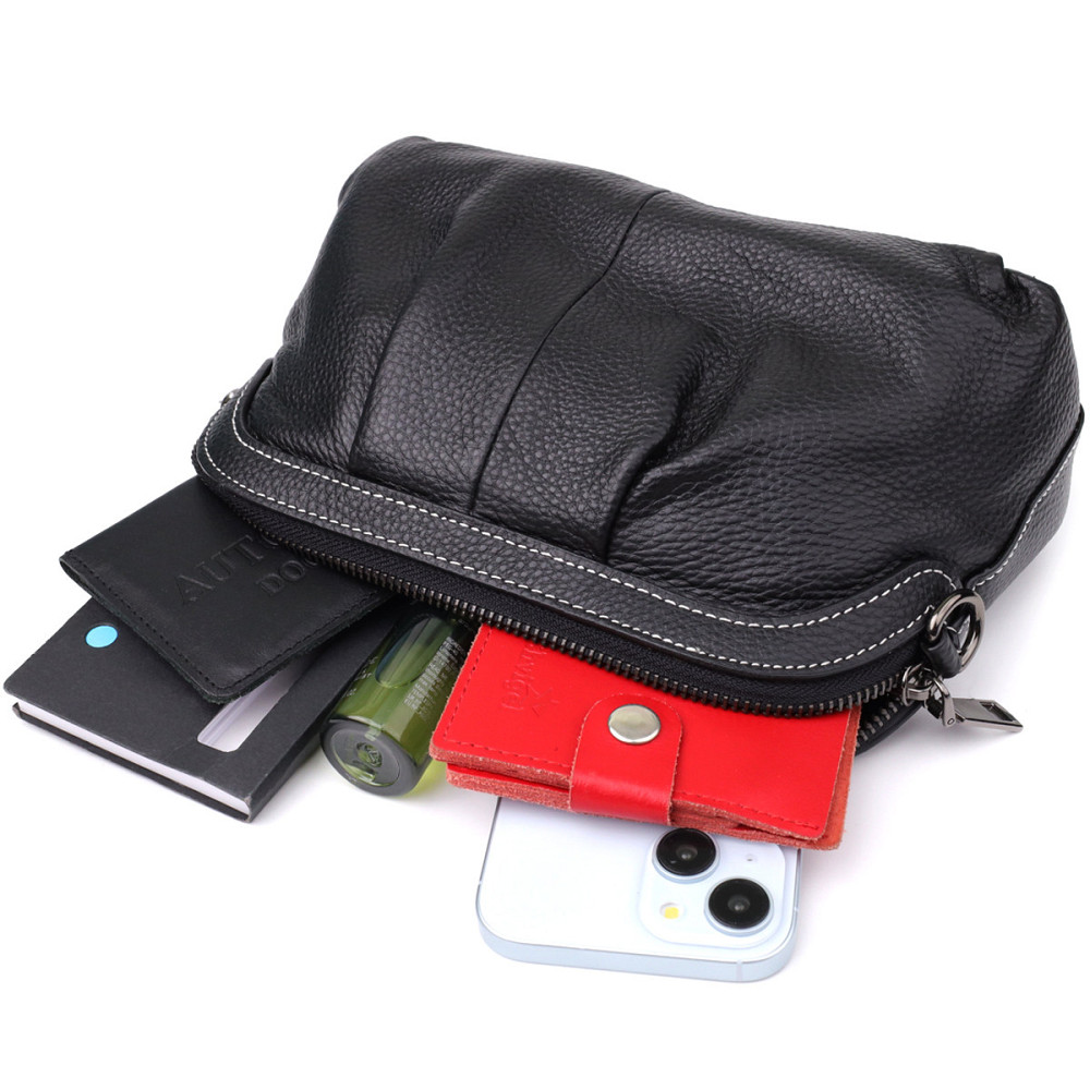 Жіноча сумка з м'якої натуральної шкіри з акцентом на драпірування Vintage 22896 Чорний Київ - фото 6