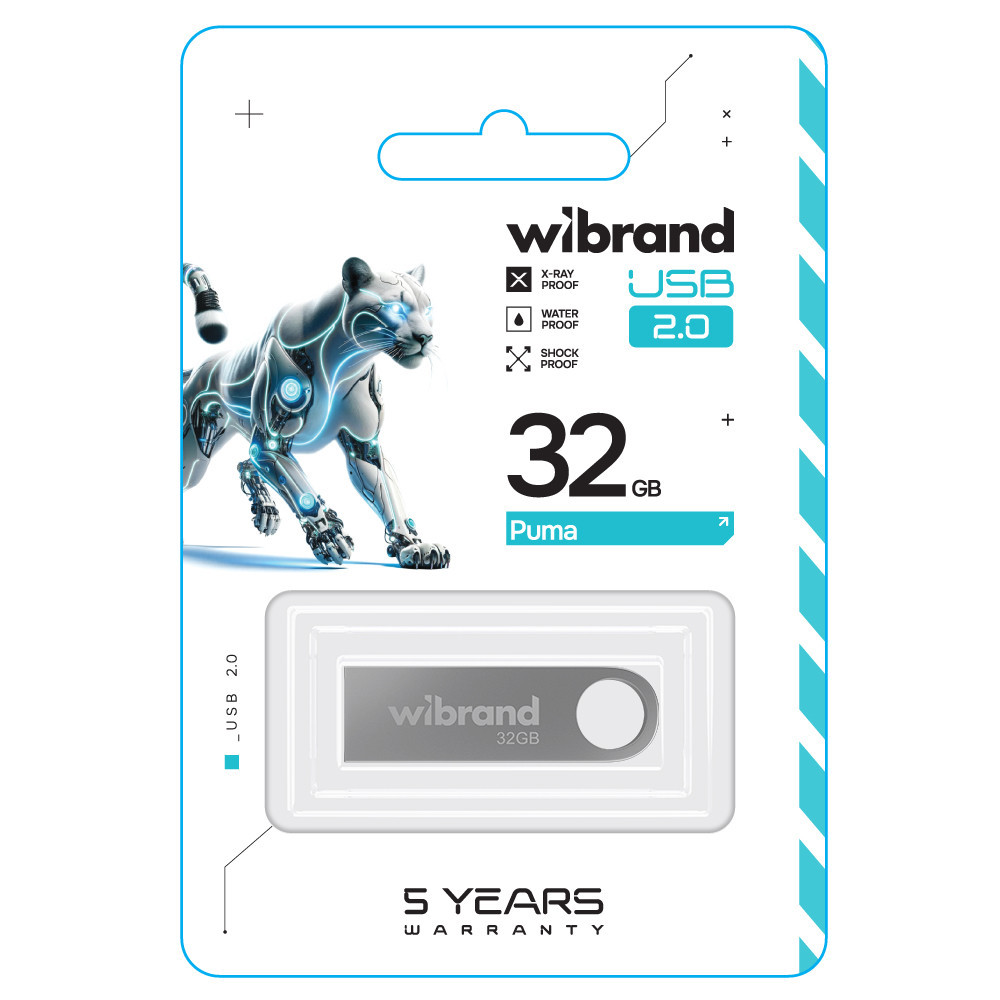 Флешка flash Wibrand USB 2.0 Puma 32Gb Silver WI2.0 / PU32U1S Одеса - фото 2