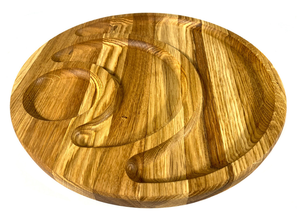 Деревʼяна тарілка з натурального дерева діаметр 30 см, висота 2 см, тарілка для закусок Кам'янець-Подільський - фото 4