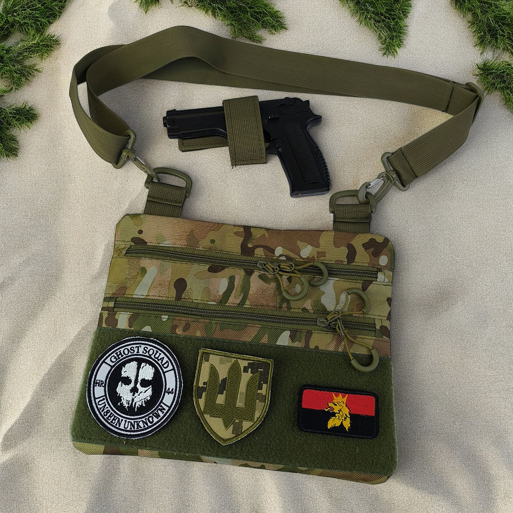 Тактична сумка-кобура чоловіча камуфляжна наплічна мультикам з кордури з липучкою для шевронів Київ - фото 8