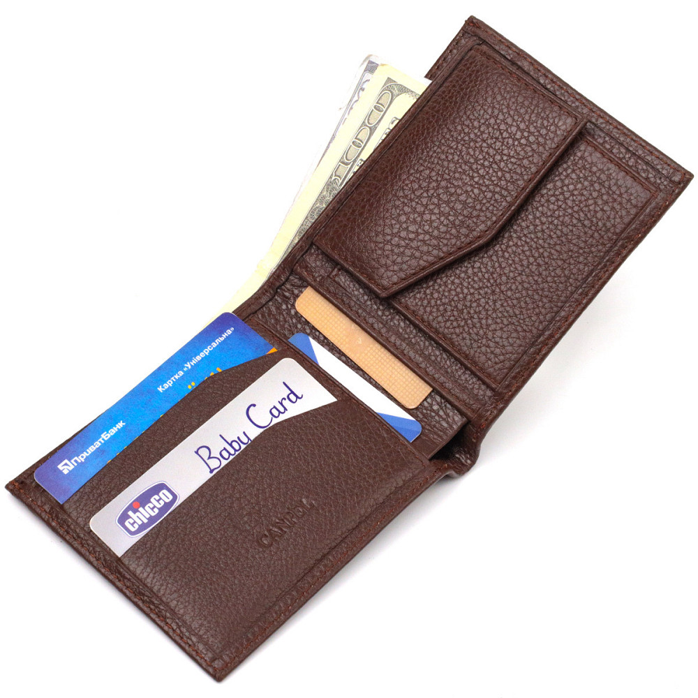 Чудовий чоловічий портмоне з натуральної зернистої шкіри CANPELLINI 21775 Коричневе Київ - фото 4