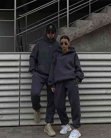 Стильний чоловічий теплий костюм-двійка тринитка на флісі Графіт, 50/52 Одеса