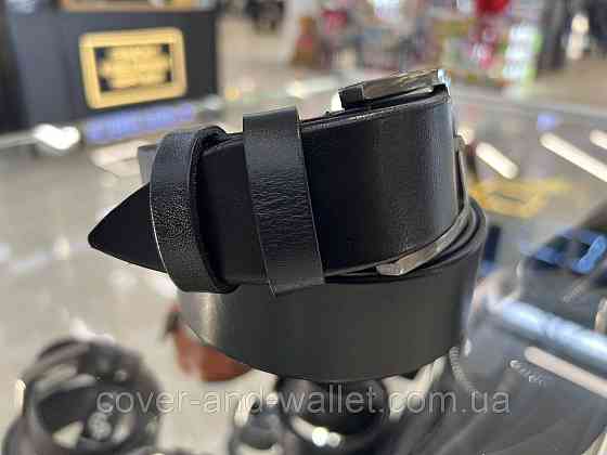 Широкий чоловічий шкіряний ремінь чорного кольору зі стандартною пряжкою 40 мм PS Leather Київ