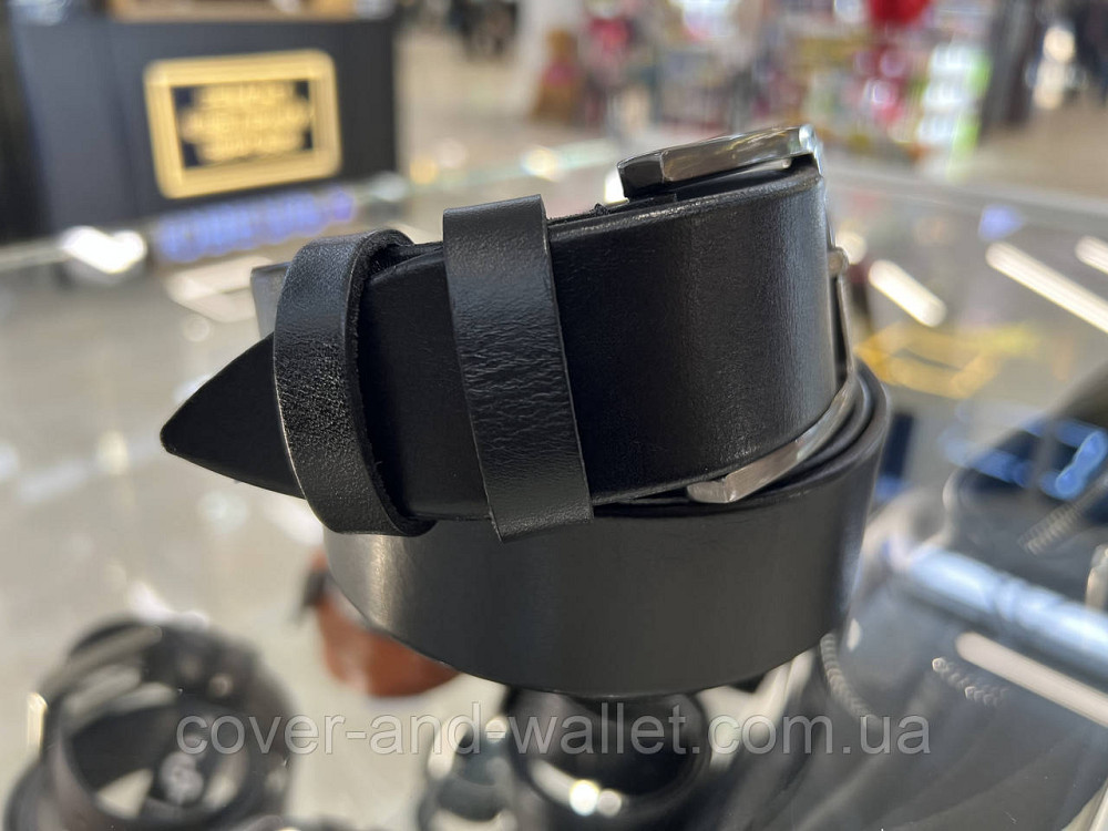 Широкий чоловічий шкіряний ремінь чорного кольору зі стандартною пряжкою 40 мм PS Leather Київ - фото 3