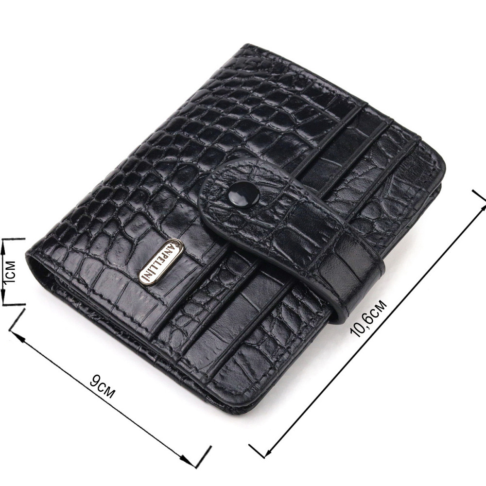 Компактний гаманець з натуральної шкіри з тисненням під крокодила CANPELLINI 21684 Чорний Київ - фото 3