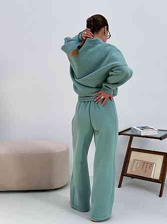 Жіночий теплий костюм-двійка з широкими штанами Оливка 42/46 Харків