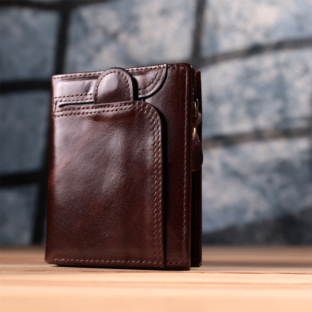 Вертикальний чоловічий гаманець із натуральної шкіри Vintage sale_15096 Коричневий Київ - фото 9