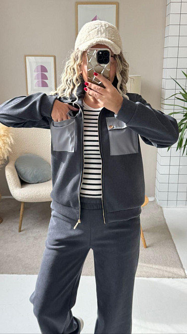 Женский стильный костюм двойка: кофта и штаны вельвет на плотном флисе Графит, 42/44 Одесса - изображение 10