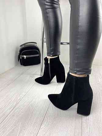 Замшеві черевики жіночі демісезонні весна-осінь чорні на стійкому каблуці р. 36, 37 2726 Коломия