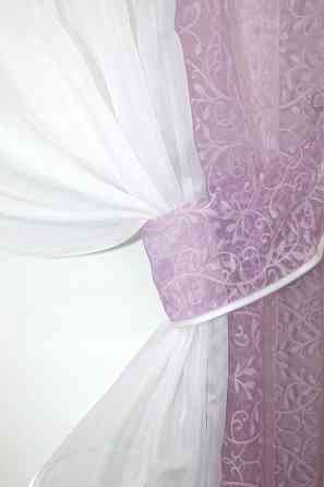 Кухонные шторки VR-Textil № 083к с подвязками сиреневый с белым 260х170 см (52-0424) Киев