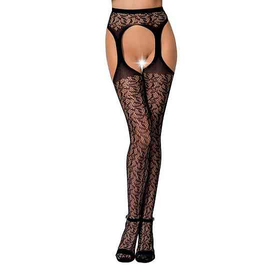 Кружевные колготки-бодистокинги Passion S014 One Size, Black, имитация чулок и пояса с гартерами Sex Aura Киев