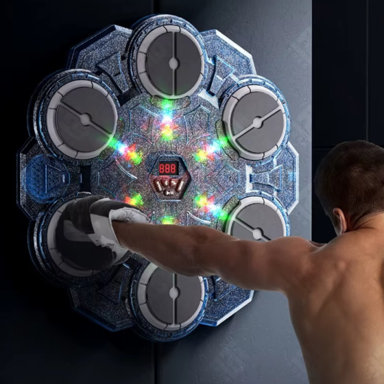 Тренажер для бокса на 6 целей с перчатками детская мишень, аккумуляторный музыкальный с Bluetooth цвет прозрачно синий Каменец-Подольский