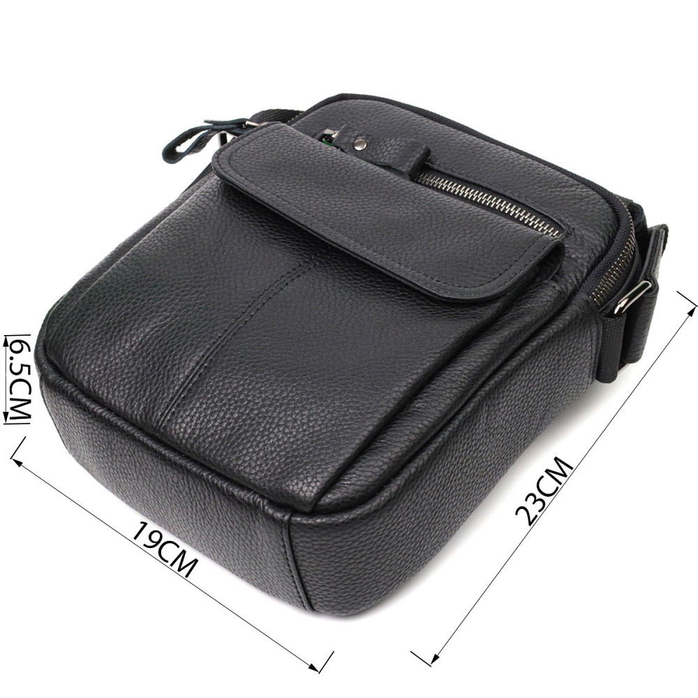 Вертикальная мужская сумка на плечо из натуральной кожи Черная (Vintage) Киев - изображение 7