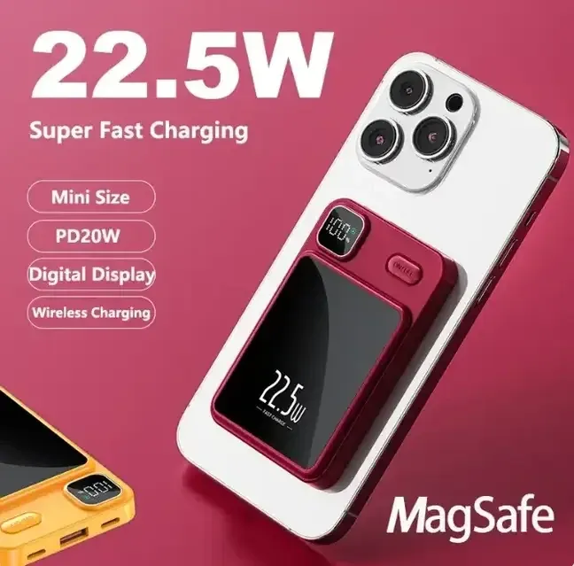 Бездротовий зовнішній акумулятор Magnetic UNIQUE 90000mAh 22.5W: портативна зарядка з MagSafe та Type-C Одеса - фото 2