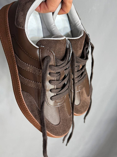 Кеды женские Hengji 8009-9 samba комбинированные кожа-замша коричневые, 39, 25 см Киев - изображение 7