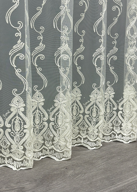 Тюль VR-Textil 1853т Фатин с вышивкой Корд Молочный 300х270 см (40-207) Киев - изображение 7