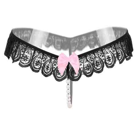 Еротичні стрінги з бусами та бантиком чорні - розмір універсальний Київ