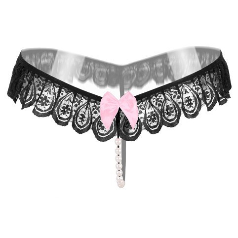 Еротичні стрінги з бусами та бантиком чорні - розмір універсальний Київ - фото 1