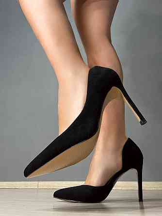 Туфли женские Meideli 11-1 челноки на шпильке с вырезом замшевые черные, 38, 24 см Киев
