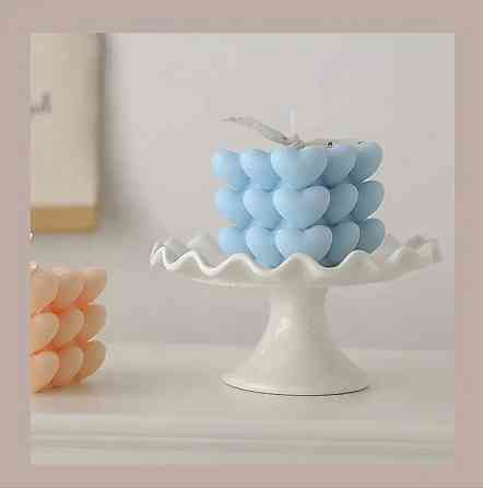 Свічка ароматична "Кубик сердець" ручної роботи у синьому кольорі Кам'янець-Подільський