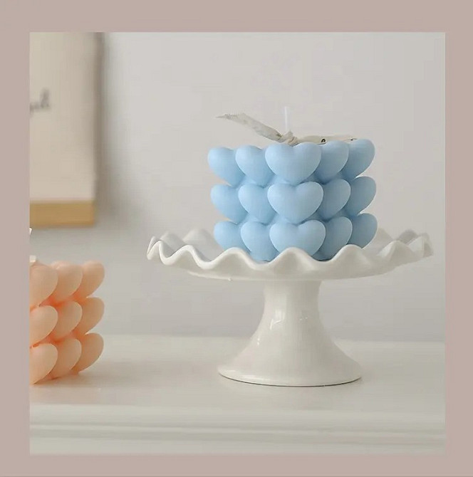 Свічка ароматична "Кубик сердець" ручної роботи у синьому кольорі Кам'янець-Подільський - фото 3