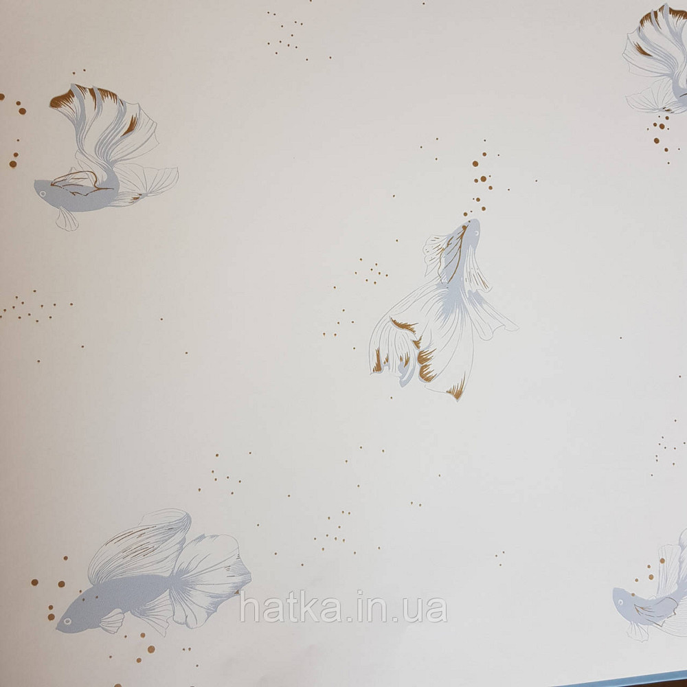 Шпалери вінілові на флізелін Caselio The Place to bed 0.53х10 м золота рибка блакитна на білому тлі Київ - фото 3