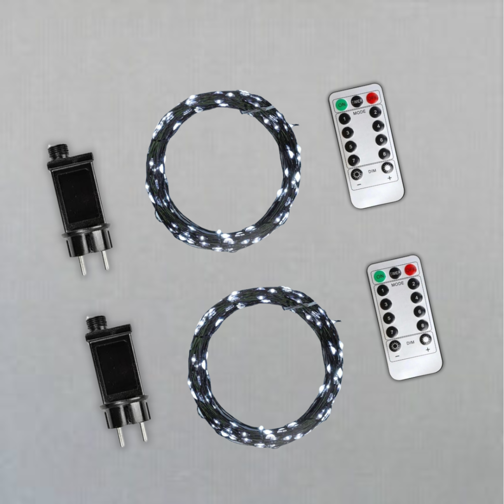 Комплект 2 гірлянди роси на зеленому проводі 30 метрів 300 лед Niki Light капля роси з режимами вулична гірлянда на пульті біла Київ - фото 1