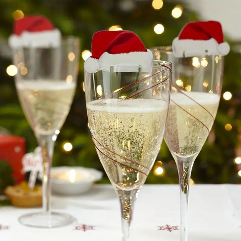 Прикраса келихів на новий рік Шапки 10 штук 60 на 35 мм червоно-білий Київ - фото 8