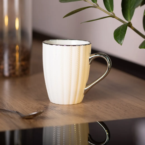 Чашка порцелянова 400 (мл) зі сріблястим обідком та ручкою Бежева RX-N231315BE Коломия