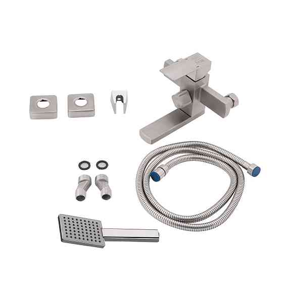 Смеситель для ванны Lidz Kubis 006 с поворотным изливом (c душевым гарнитуром) (k35) LDKUB006NKS28536 Nickel Киев