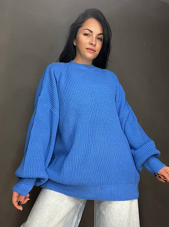 Светр жіночий MIX RAY 6607 широкий модель оверсайз подовжений , блакитний, one size Одеса - фото 9