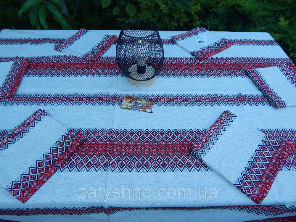 Червона скатертина з сетами на льону Київ - фото 9