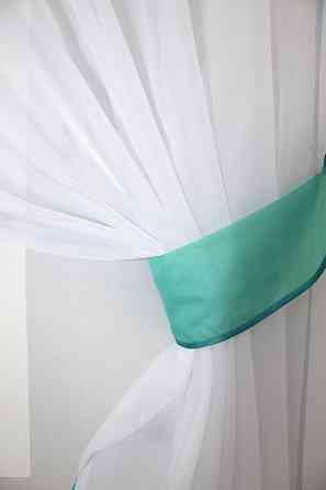 Кухонный комплект VR-Textil № 00к шторки с ламбрекеном белый с бирюзовым 200х170 см (59-818) Киев