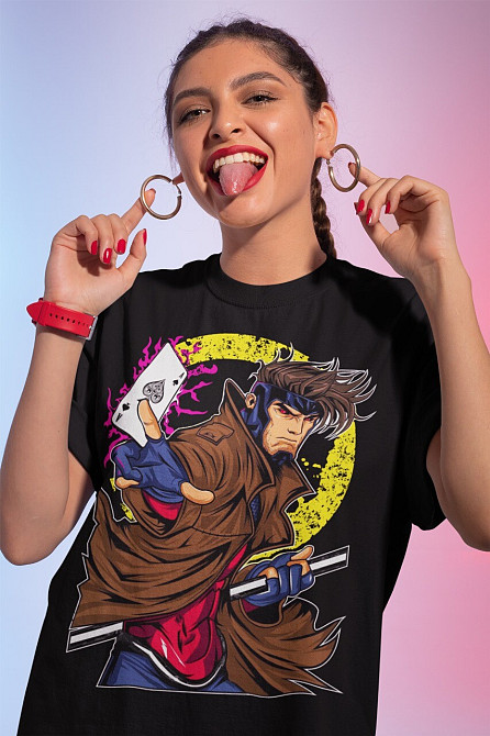 Футболка з аніме принтом Гамбіт Кард Трікк С оверсайз (S/M/L) Чорний AnimeJ0559 Дніпро - фото 1