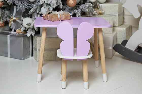 Детский прямоугольный стол и стул бабочка с белым сиденьем. Столик фиолетовый детский Киев