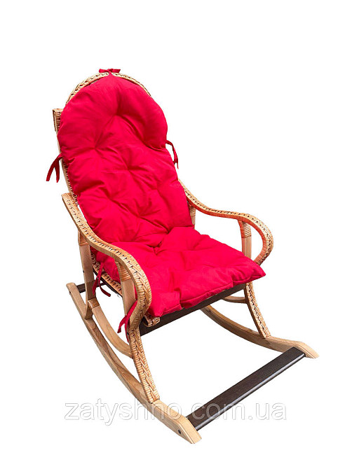Крісло гойдалка з лози з червоною подушкою Київ - фото 7